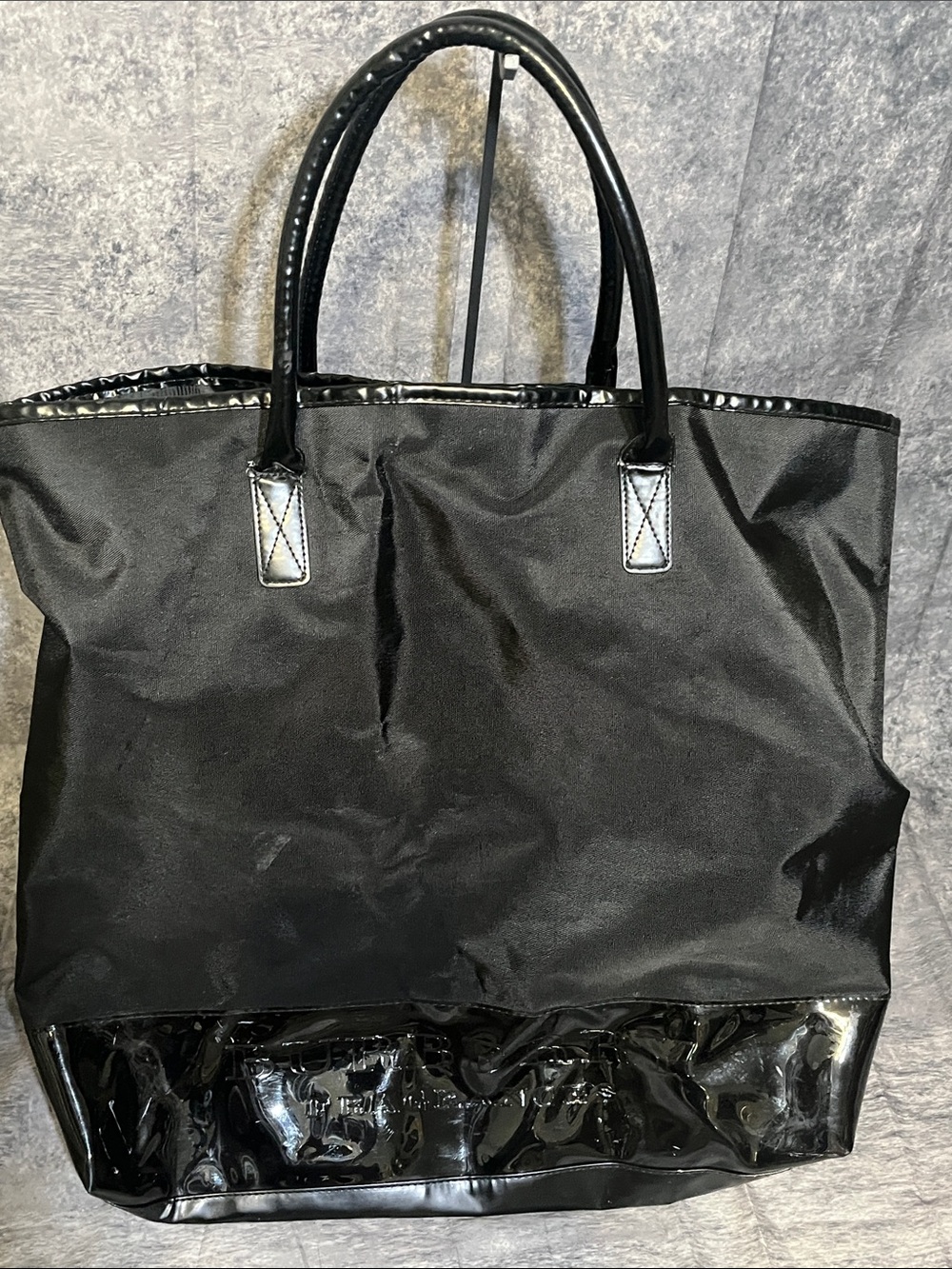 Burberry Black Nylon Tote with Patent Trim